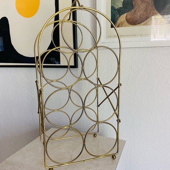 Vintage Brass Wine Rack, 7 Bottle Holder